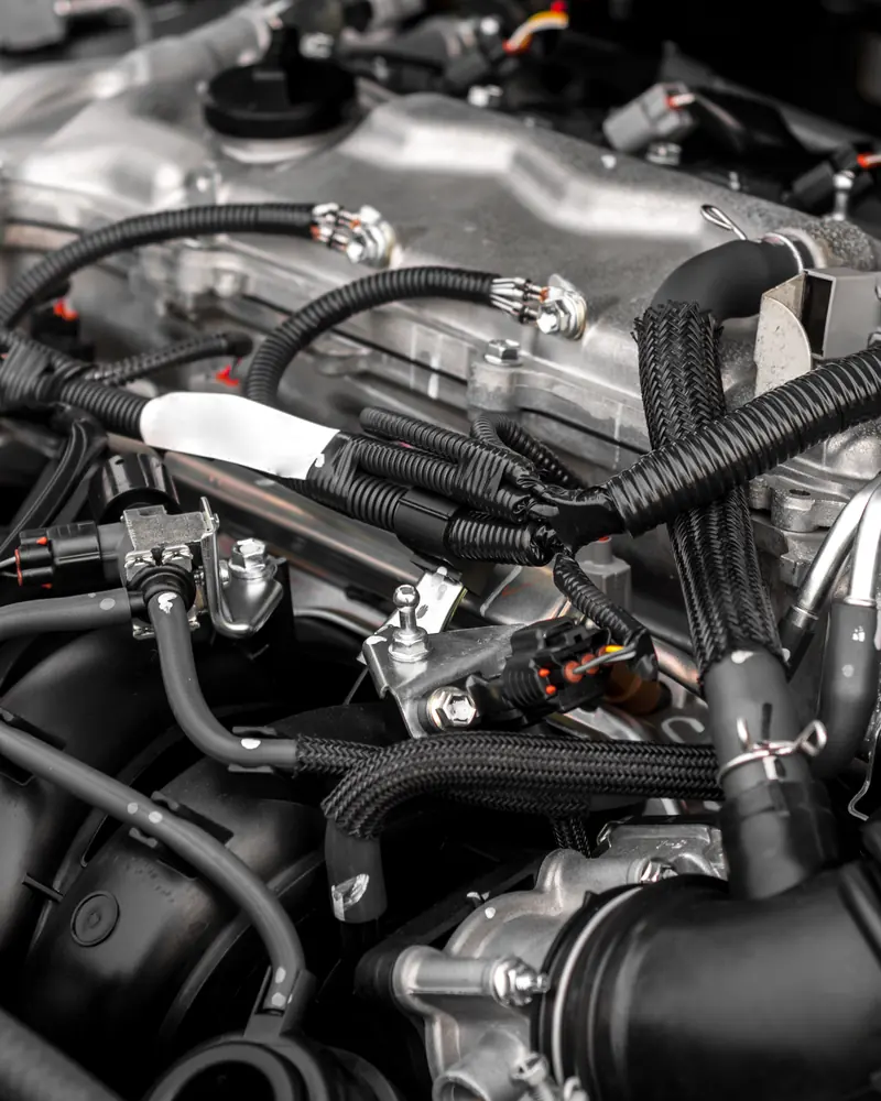 Close-up of a new diesel engine with clean fuel and intake components